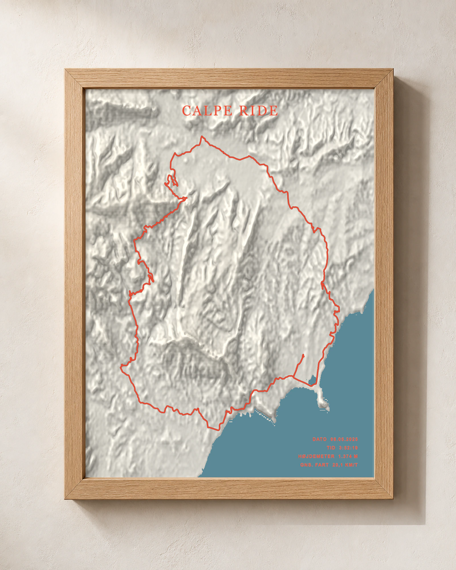 CALPE RIDE as a framed 3D terrain artwork created from a real GPX route